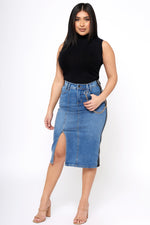 Load image into Gallery viewer, Bad Habits - Denim &amp; Leather Midi Skirt
