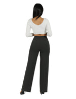 Load image into Gallery viewer, Knit Crepe High Rise Wide Leg with Self Covered 4 Hole Buttons
