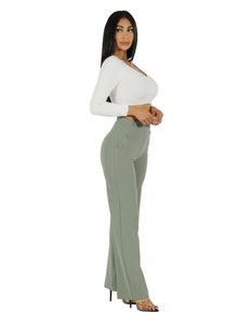 So Chic Knit Crepe 4 Hole Buttons High Rise Wide Leg Pant