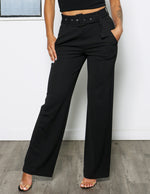 Load image into Gallery viewer, High Rise Slub Crepe Wide Leg with Self Belt
