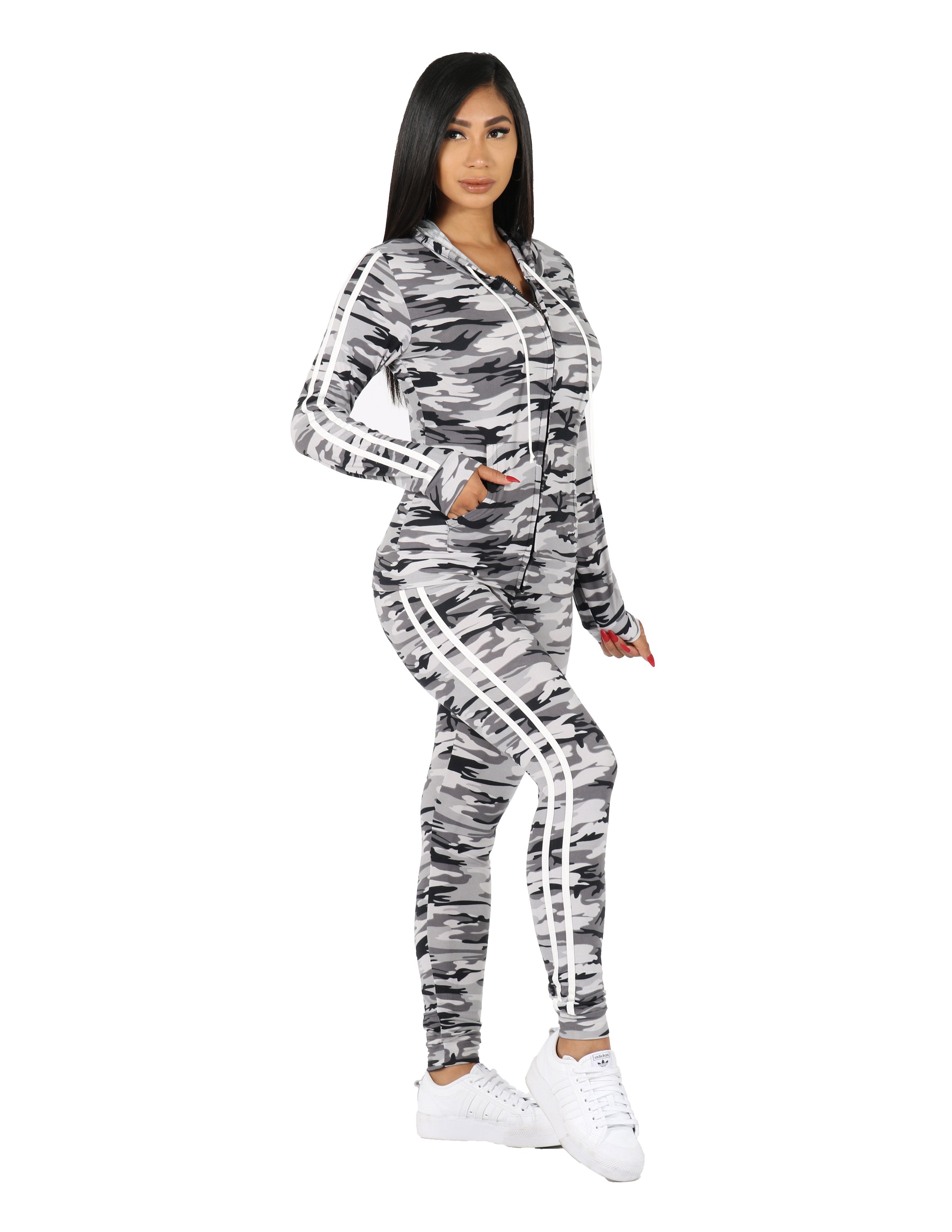 Zip It Up Camo Print Tracksuit  Hoodie and Leggings Set