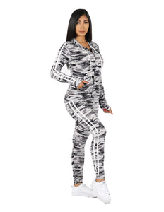 Zip It Up Camo Print Tracksuit  Hoodie and Leggings Set