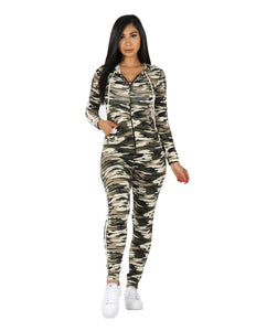 Zip It Up Camo Print Tracksuit  Hoodie and Leggings Set