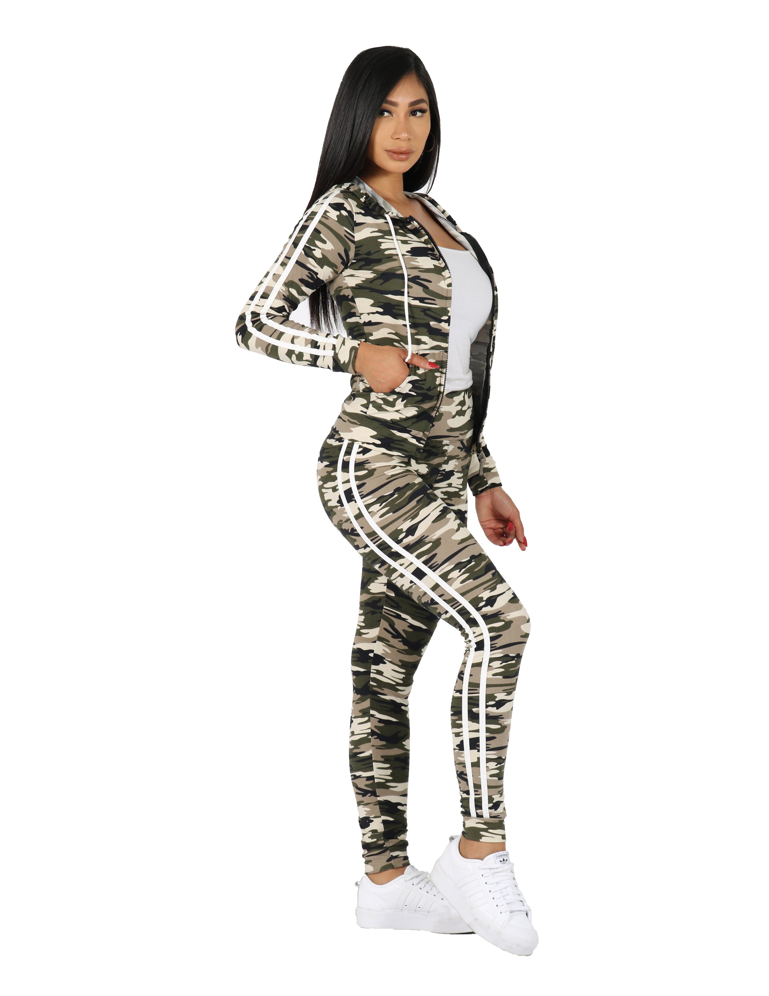 Zip It Up Camo Print Tracksuit  Hoodie and Leggings Set