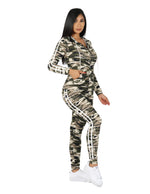 Load image into Gallery viewer, Zip It Up Camo Print Tracksuit  Hoodie and Leggings Set
