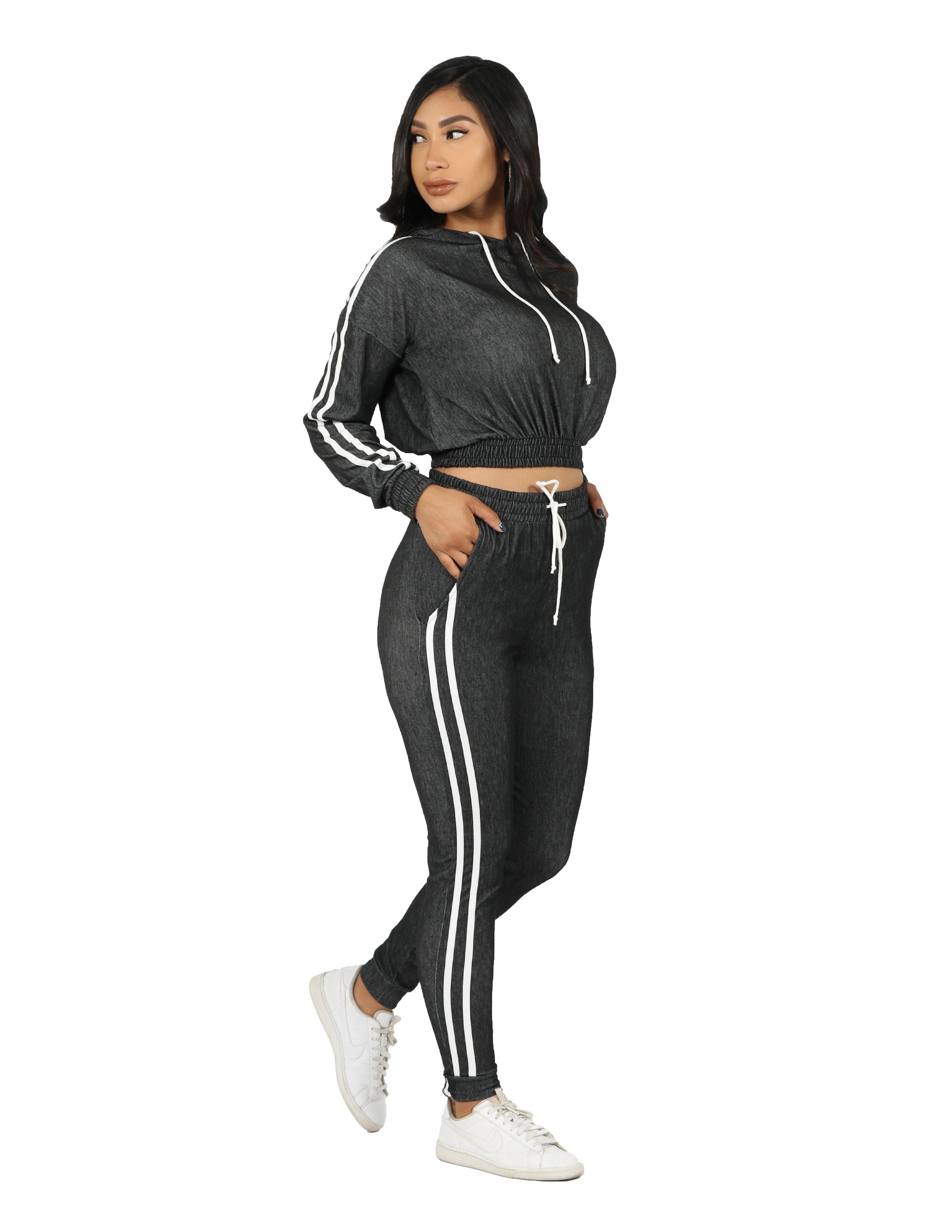 Active Denim Knit Hoodie and Jogger Set