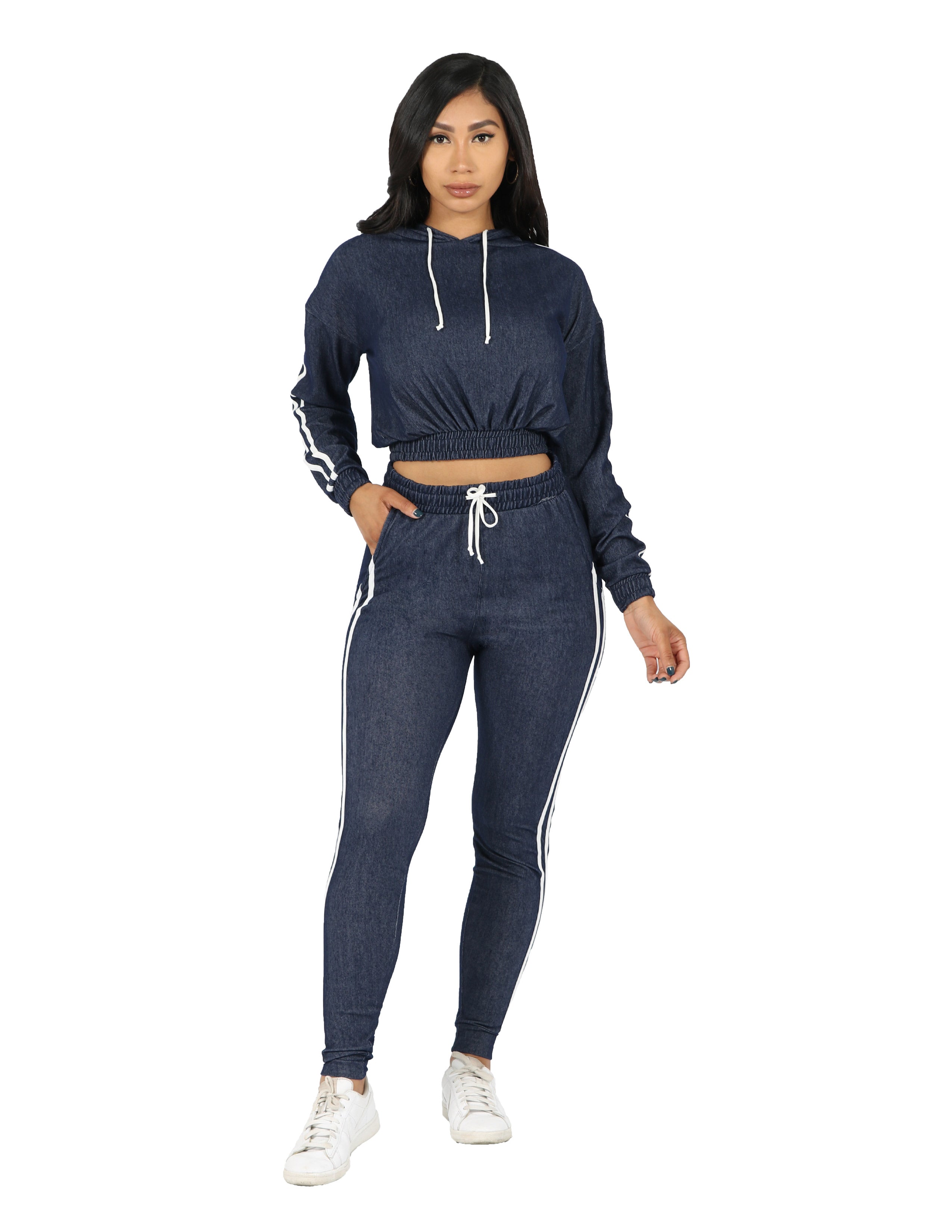 Active Denim Knit Hoodie and Jogger Set