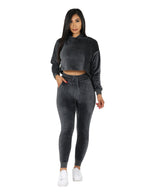 Load image into Gallery viewer, Velour Active Set Hoodie Crop Top and Jogger
