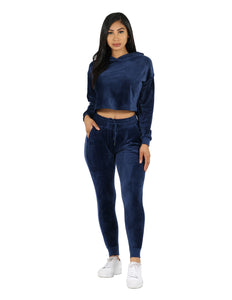 Velour Active Set Hoodie Crop Top and Jogger