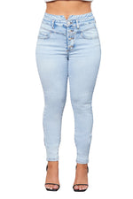 Load image into Gallery viewer, High Rise V Yoke Button Fly Skinny Denim Pants
