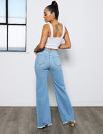 Load image into Gallery viewer, High Rise Wide Leg with Chew Hem Denim Pants
