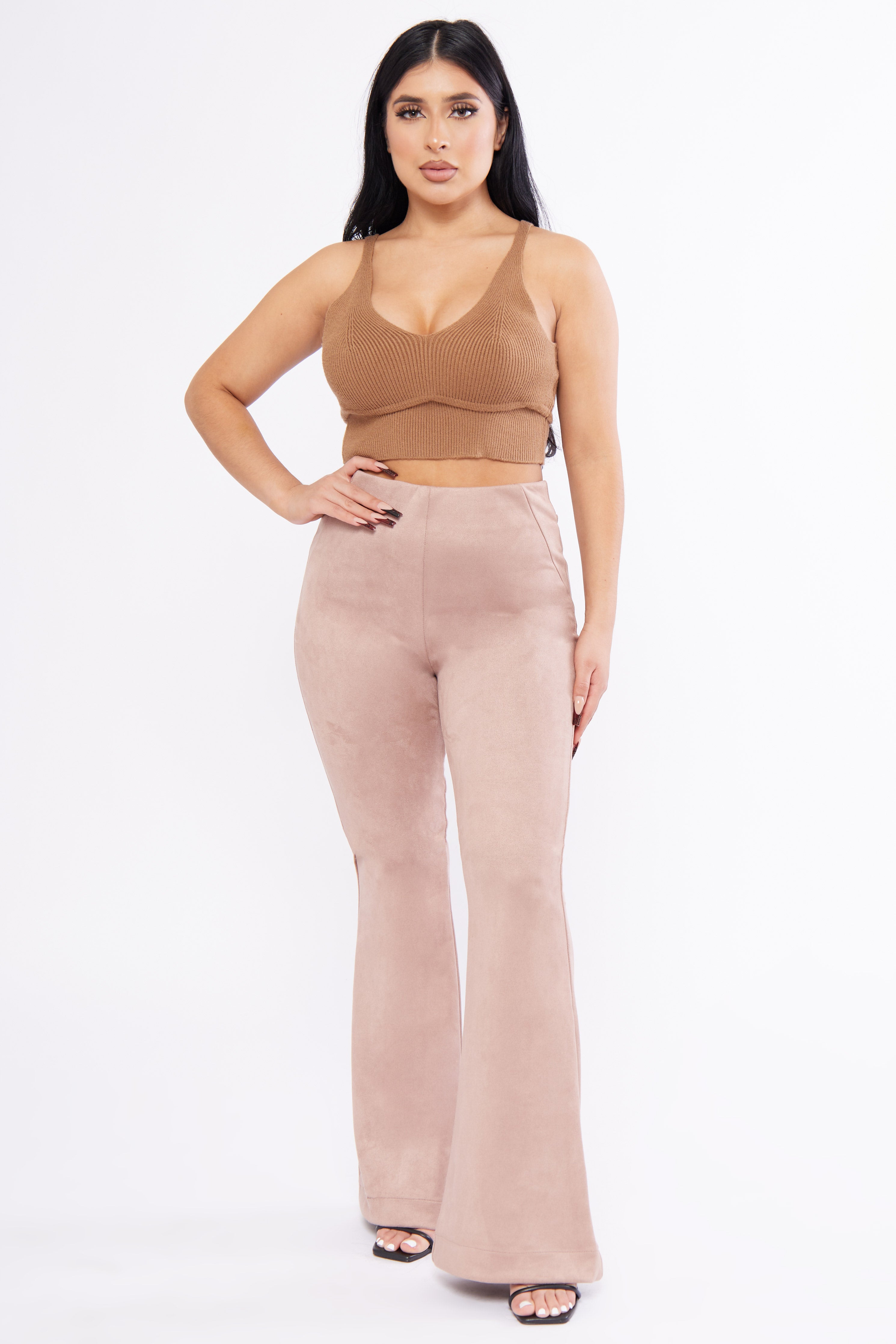 Suede High Rise Flare Pants